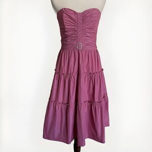 David Meister Pink Tiered Ruffle Dress Barbiecore‎ Girly Size 10 Strapless Sexy